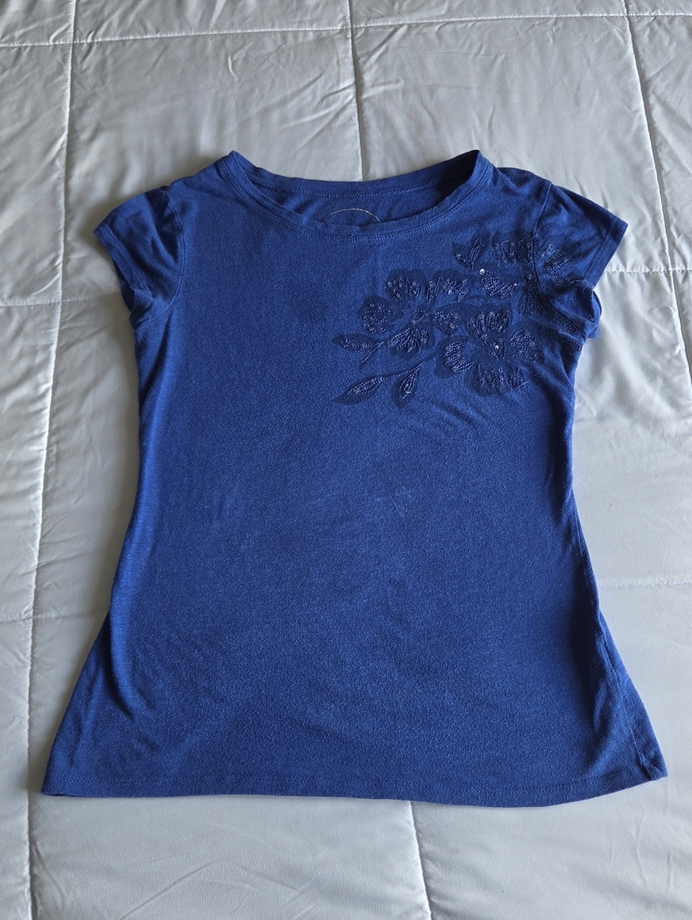 INC International Concepts Royal Blue Short Sleeve Tee with Embellishment